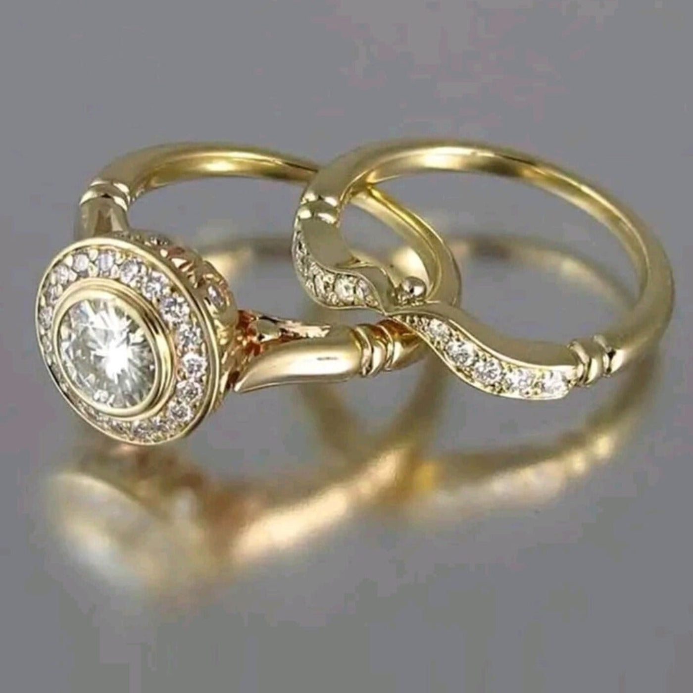 2 Stücke Ring Eingelegt Glänzend Kubischem Zirkonia 18K Vergoldung - Mein Shop