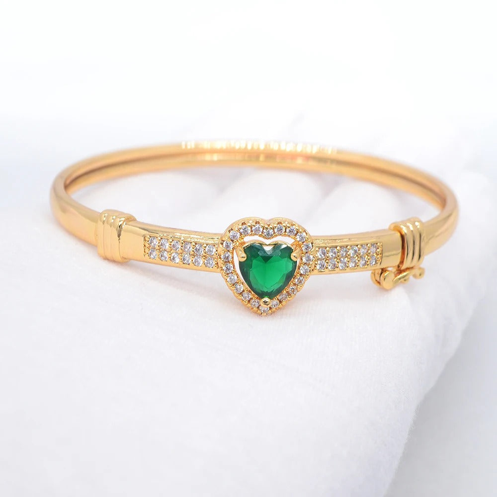 Elegantes Damen Armband mit grünem Zirkonia-Herz - Vergoldet - Mein Shop