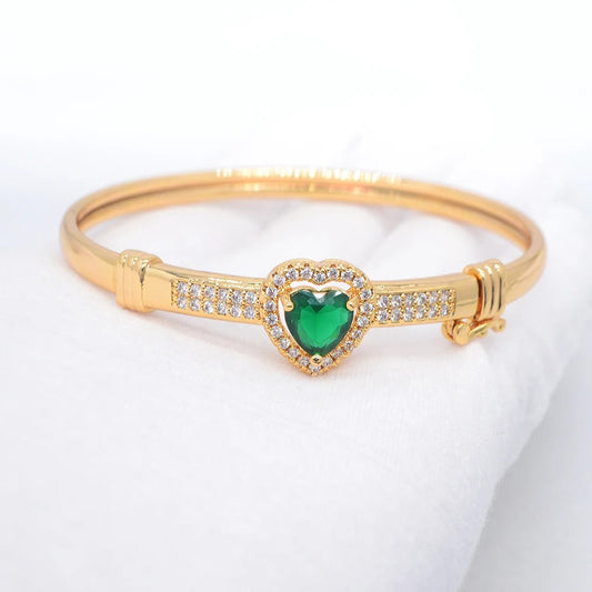 Elegantes Damen Armband mit grünem Zirkonia-Herz - Vergoldet - Mein Shop