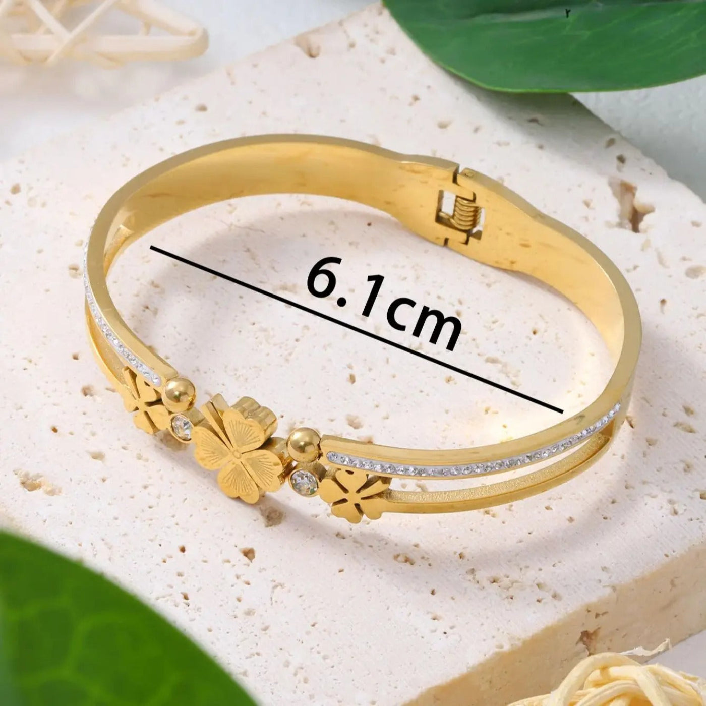 Elegantes Damen Armband mit Kleeblatt-Design - Edelstahl mit Zirkonia - Mein Shop