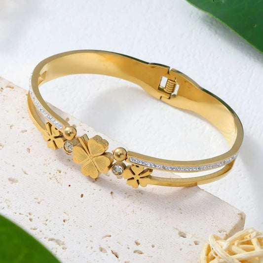 Elegantes Damen Armband mit Kleeblatt-Design - Edelstahl mit Zirkonia - Mein Shop