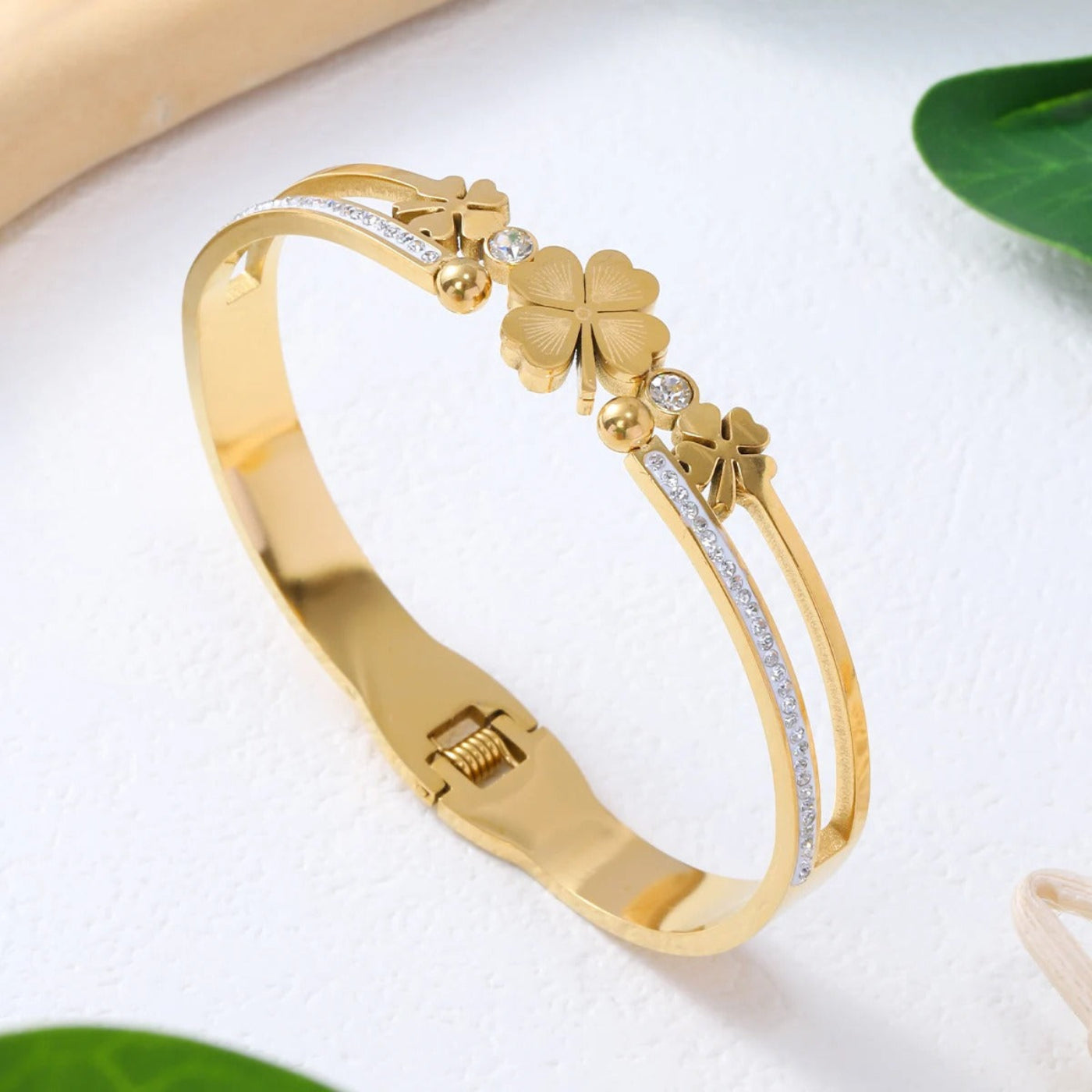 Elegantes Damen Armband mit Kleeblatt-Design - Edelstahl mit Zirkonia - Mein Shop