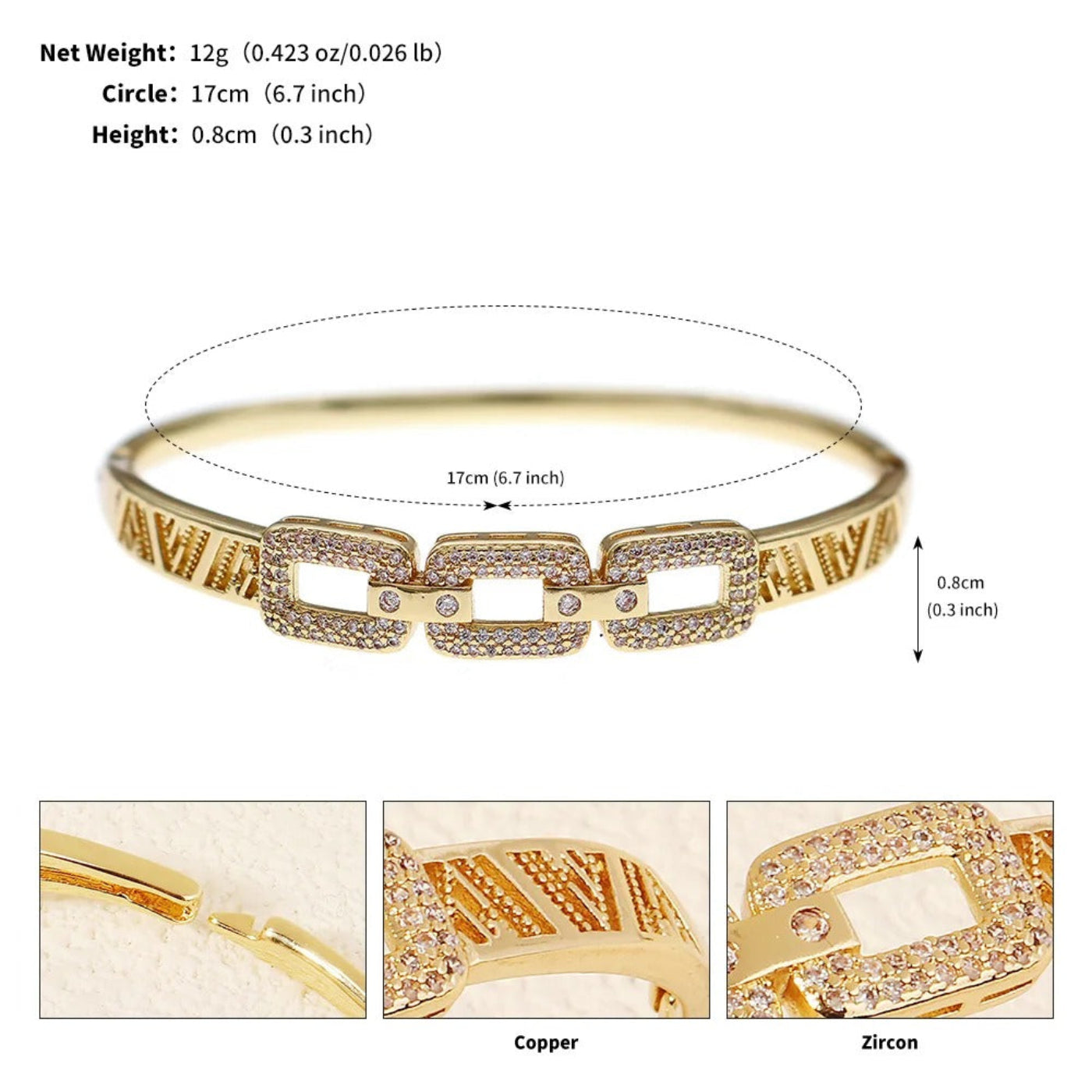 Exklusives Goldenes Kupfer- und Zirkonium-Armband - Mein Shop