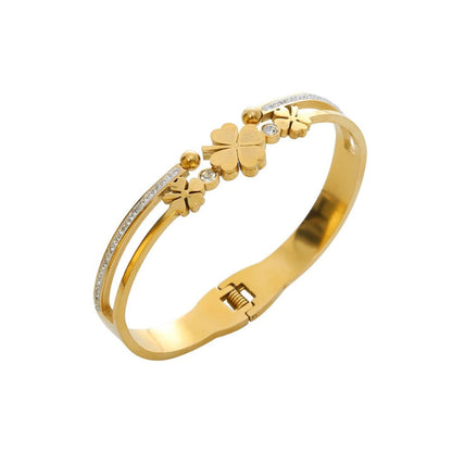 Elegantes Damen Armband mit Kleeblatt-Design - Edelstahl mit Zirkonia - Mein Shop